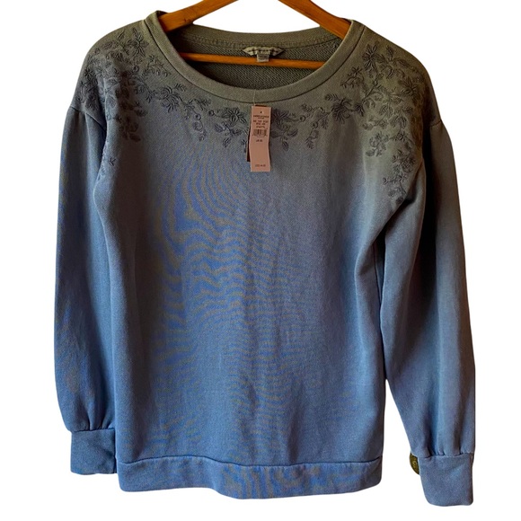 American Eagle Outfitters Tops - American Eagle Outfitters Blue Grey Flower Embroidered Sweatshirt Size XS